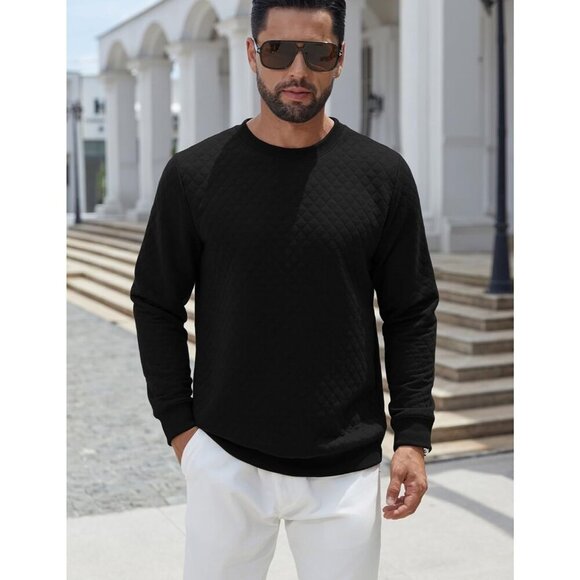 Coofandy Men Black Crewneck Geometric Texture Long Sleeve Sweatshirt - Picture 4 of 5